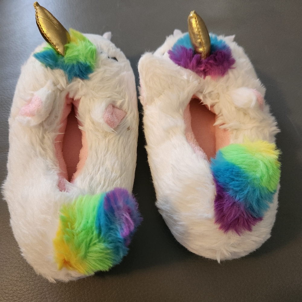 Unicorn Plush Slippers with Rainbow Accents